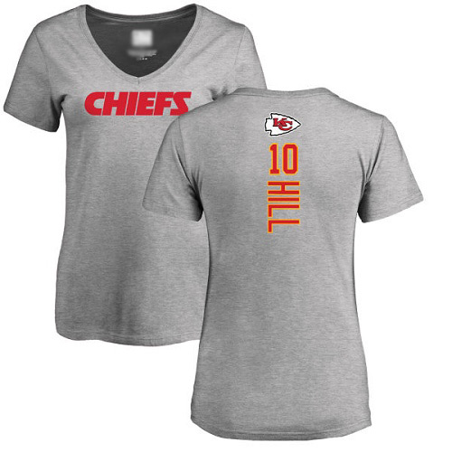 Women Football Kansas City Chiefs #10 Hill Tyreek Ash Backer V-Neck T-Shirt